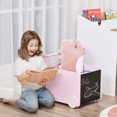 Qaba Kids' Storage Cabinet, Rollable Organizer, Pink