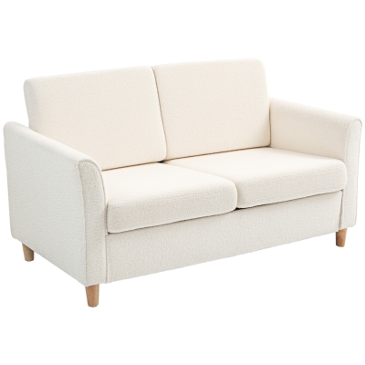 HOMCOM 2-Seat Sofa Two-Seater Couch with Armrests and Wood Legs for Living Room, Bedroom, Cream White