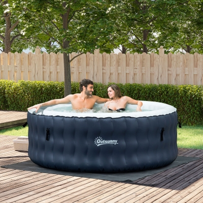 Outsunny 4-6 Person Inflatable Portable Hot Tub Outdoor Round Heated Spa with 108 Jets, Cover, Filter Cartridges, Dark Blue