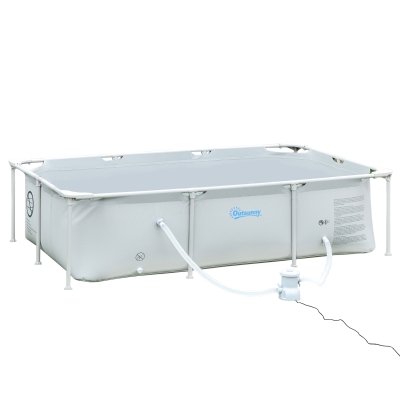 Outsunny 8.3ft x 5ft x 26in Frame Above Ground Swimming Pool Set with Filter Pump Filter Cartridge Reinforced Sidewalls Grey