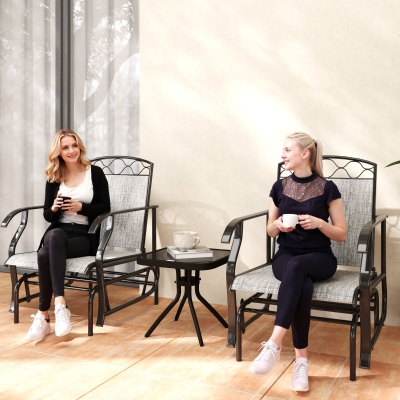 Outsunny Outdoor Glider Chair Set of 2, Patio Swing Chair with Thickened Breathable Mesh Seat, High Back, Steel Frame, Grey