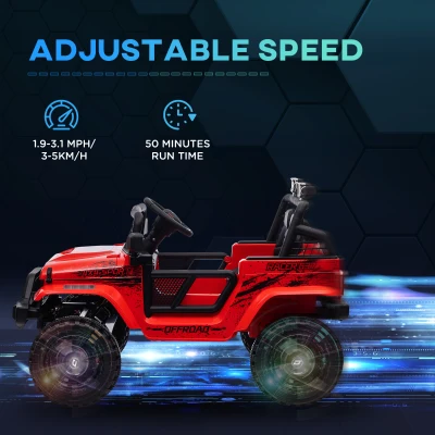 Qaba 12V Ride on Car, Ride on Truck w/ Remote, 4 Suspension Wheels, 3 MPH Max Speed, Music, Horn & Lights, Red(m-6)