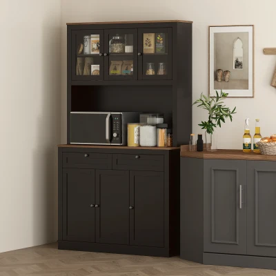 HOMCOM 71" Kitchen Pantry Cabinet with Microwave Stand, Black