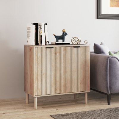 HOMCOM Accent Cabinet with Doors & Adjustable Shelf, Freestanding Storage Cabinet with Wood Legs for Living Room, Oak