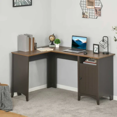 HOMCOM L-Shaped Computer Desk, Corner Writing Desk, Coffee