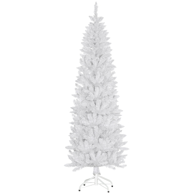 HOMCOM 7ft Tall Pencil Artificial Christmas Tree with 687 Branch Tips with Steel Base, White