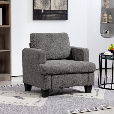 HOMCOM Modern Armchair, Upholstered Chenille Accent Chair with Wood Frame and Back Pillow for Living Room, Dark Grey