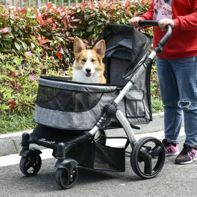PawHut Foldable Pet Stroller, Adjustable Handlebar, Gray