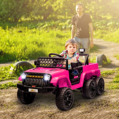 Qaba 12V 4WD/2WD Kids Electric Car w/ Remote Control, Spring Suspension, Back Trailer, Light, Music, Soft Start, Pink