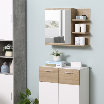 kleankin Medicine Cabinet with Mirror, Wall Mounted Bathroom Mirror Cabinet, Bathroom Wall Cabinet with 3 Open Shelves, Natural