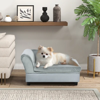 PawHut Luxury Small Dog Couch with Hidden Storage, Gray