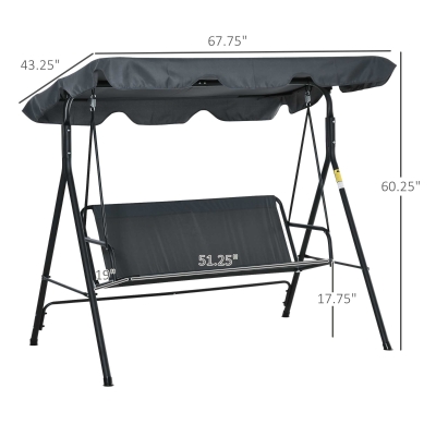 3-Person Porch Swing with Tilt Canopy, Outdoor Swing with