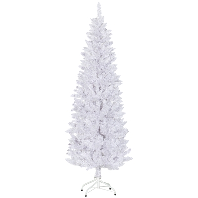 HOMCOM 6ft Tall Pencil Artificial Christmas Tree with 479 Branch Tips with Steel Base, White