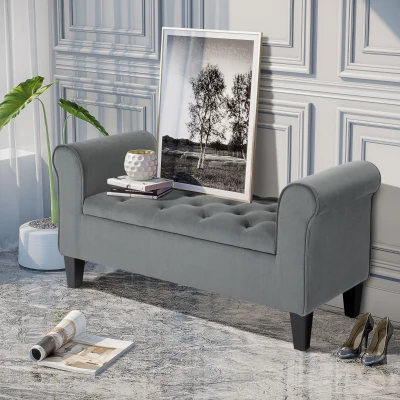 HOMCOM Button-Tufted Upholstered Storage Ottoman Bench, Gray
