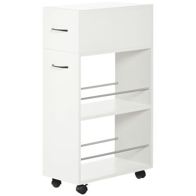 HOMCOM 3-Tier Rolling Slim Storage Cart for Kitchen/Bathroom, White