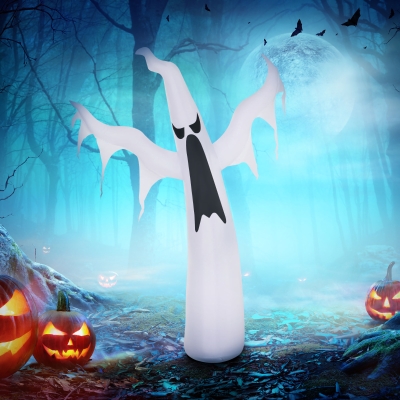 HOMCOM 6FT Tall Halloween Inflatable White Ghost, Outdoor Blow Up Yard Decoration with LED Lights for Garden, Lawn, Party, Holiday