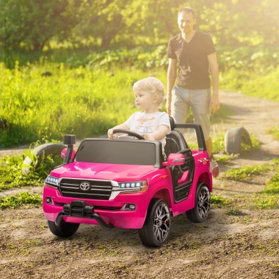 Qaba 12V Toyota LAND CRUISER Licensed Kids Car w Remote Control, Four Wheel Spring Suspension, Soft Start, LED Light, Pink