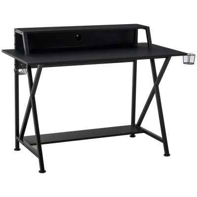 HOMCOM Gaming Desk, Carbon Fiber Style, Black with Monitor Shelf