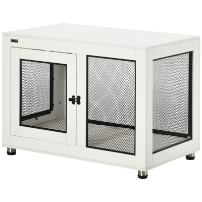 PawHut 37" Dog Crate Furniture, Double Doors, White