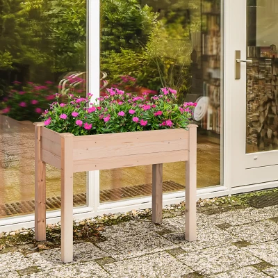 Outsunny 34" Elevated Wooden Garden Bed, Self-Draining Natural