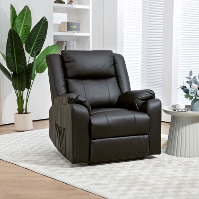 HOMCOM PU Leather Reclining Chair, Recliner Chair for Living Room with Footrest and 2 Side Pockets, Black