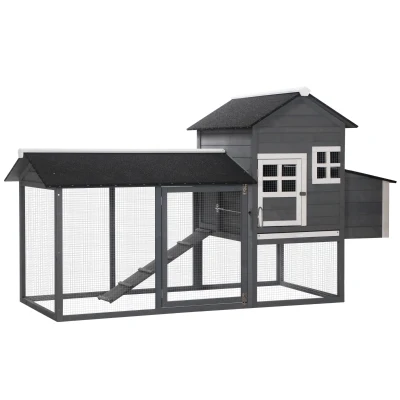 PawHut 84'' Chicken Coop Deluxe Wooden House Hen Backyard Poultry Hutch Run Box
