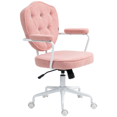 HOMCOM Pink Tufted Teddy Fleece Swivel Office Chair