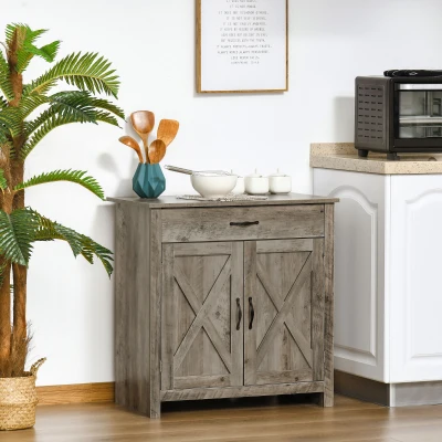HOMCOM Farmhouse Barn Door Sideboard Cabinet with Drawer, Gray