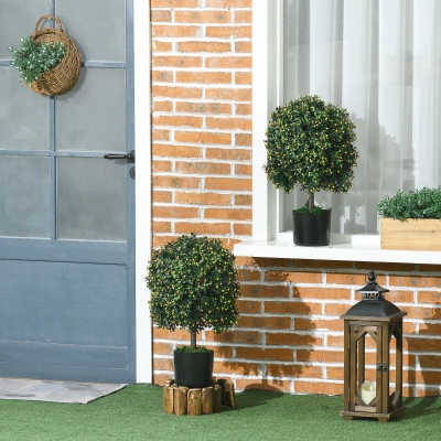 HOMCOM 2 Pack 20.75" Artificial Boxwood Topiary with Fruits, Orange