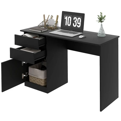 HOMCOM Computer Desk with Storage, PC Table with Drawers and Cabinet for Home Office, Study Room, Black