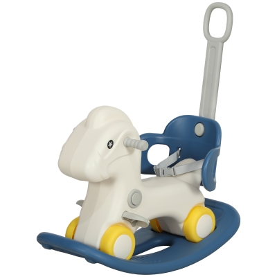 Qaba 4 in 1 Kids Rocking Horse w/ Detachable Balance Board & Push Handel, Blue