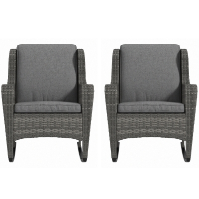 Outsunny 2-Piece Wicker Rocking Chairs, Gray Cushions, Steel Frame