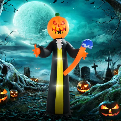 HOMCOM 10ft Inflatable Halloween Pumpkin Ghost with LED Display