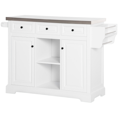 HOMCOM Kitchen Island on Wheels with Stainless Steel Top, Spice Rack, Drawers, Rolling Bar Cart with Storage, White