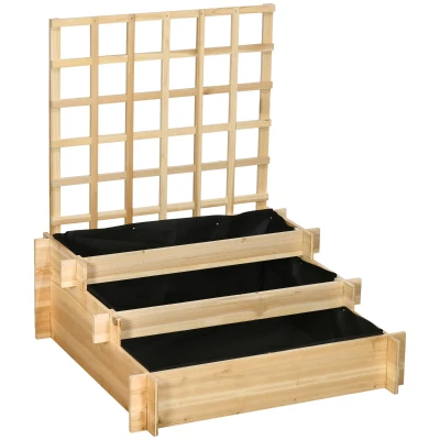 Outsunny Wooden Elevated Planter Box with Trellis for Climbing Plants, 3 Tier Raised Garden Bed for Garden, Outdoor, Natural
