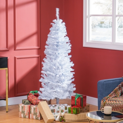 HOMCOM 5FT Pencil Christmas Tree, Artificial Christmas Tree with Automatic Open for Home Party, White