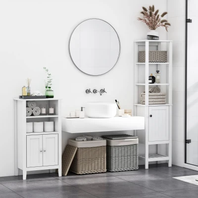 HOMCOM Wood Bathroom Storage Cabinet Tower, White