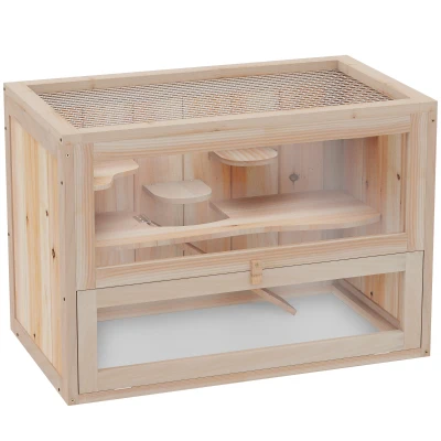 PawHut 2-Level Hamster Cage, Small Animal Habitat, Natural