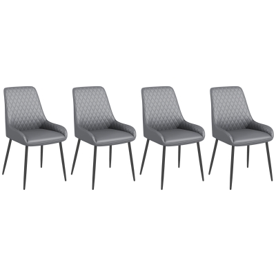 HOMCOM Upholstered Kitchen Chairs, Modern Dining Chairs Set of 4 with Diamond Tufting and Steel Legs for Dining Room, Grey