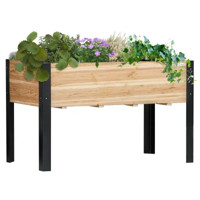 Outsunny Raised Garden Bed, Elevated Planter Box, 47"x24"x29" with Legs, Metal Frame, Wooden Planter Pot for Backyard, Patio to Grow Vegetables, Herbs, and Flowers, Natural