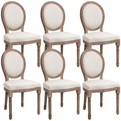 HOMCOM Vintage Armless Dining Chairs Set of 6, Cream White