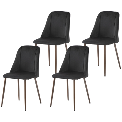HOMCOM Upholstered Dining Chairs Set of 4, Velvet Accent Chair with Back and Wood-grain Steel Leg for Kitchen, Black