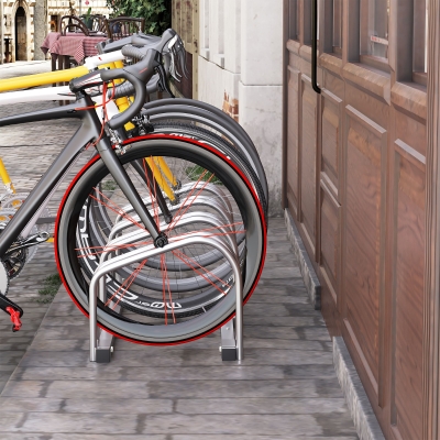 Soozier 4-Bike Bicycle Floor Parking Rack Cycling Storage Stand Garage Organizer for Indoor and Outdoor Use Silver