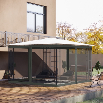 Outsunny Replacement Mosquito Netting for Gazebo 10' x 12' Black Screen Walls for Canopy with Zippers, Dark Grey