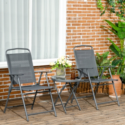Outsunny 3 Pieces Bistro Set, Foldable Patio Furniture Set with Mesh Chairs, Glass Table for Garden, Balcony, Charcoal Grey