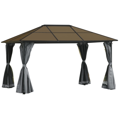Outsunny 10' x 13' Hardtop Gazebo Aluminum Framed Marquee Party Tent Shelter with Mesh Curtains & Side Walls - Grey