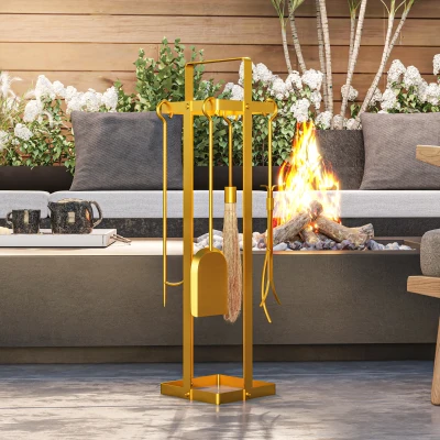 Fireplace Tools Set 7.9" W x 7.9" D x 31.5" H Gold