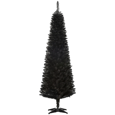 HOMCOM 6 Pencil Christmas Tree, Slim Artificial Xmas Tree with Realistic Branches, Sturdy Metal Stand, Black