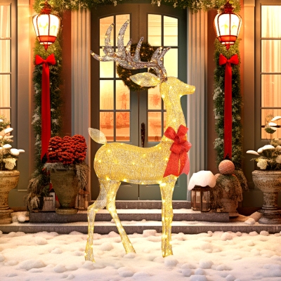 Outsunny Light Up Reindeer Yard Decoration, Lighted Deer Christmas Decoration with LED Lights for Indoor, Outdoor, Lawn, Gold