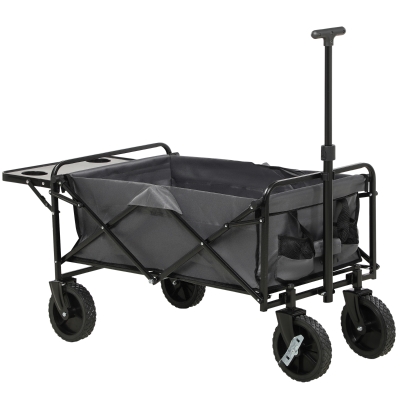 Outsunny Foldable Garden Cart with Wheels & Side Table, Gray